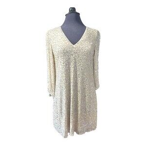 NWT Alice + Olivia Shary Beaded Shift Dress Beige Size XS
